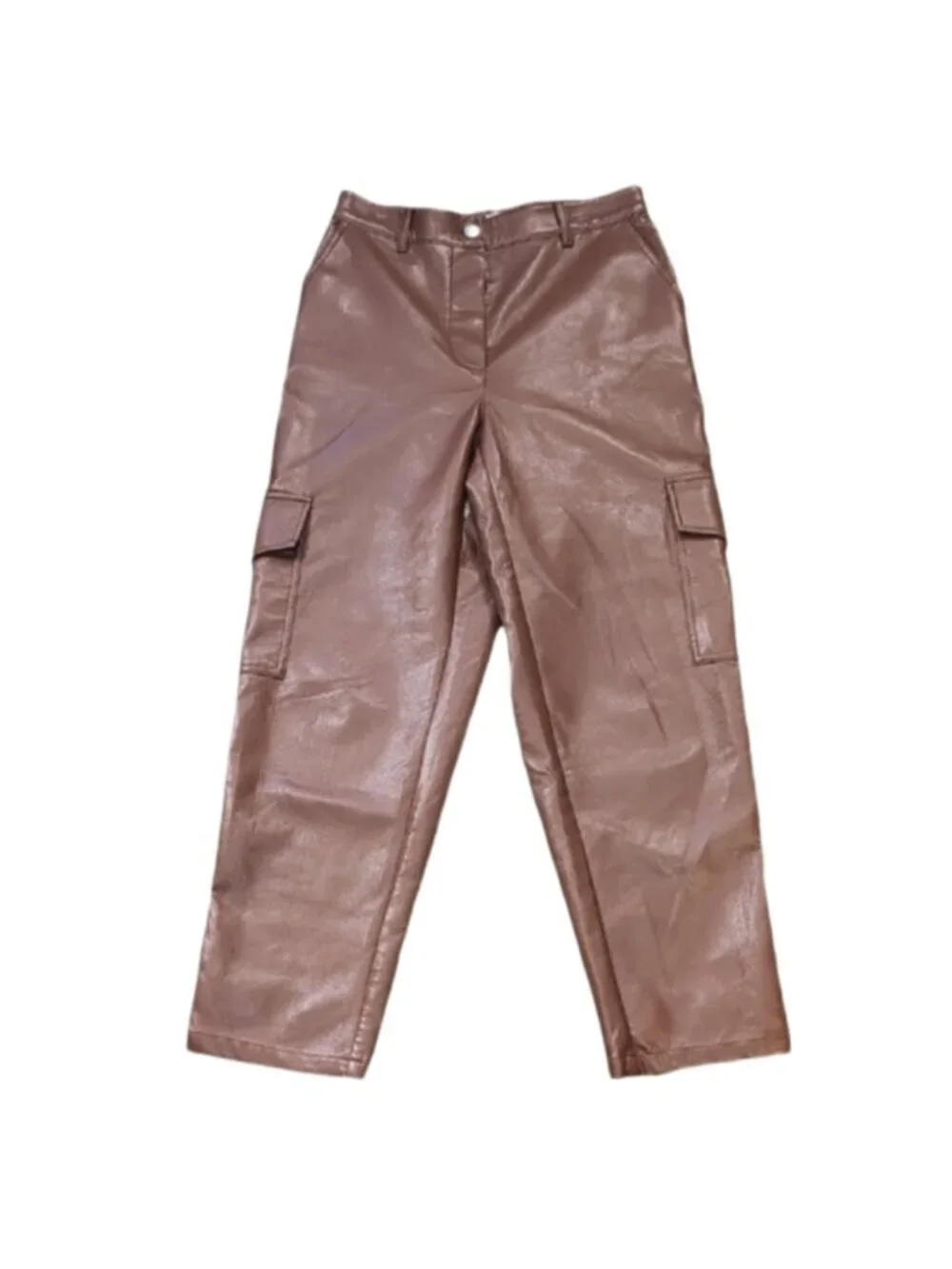 💠Wilfred Aritzia Modern Cargo Pants - Cognac Vegan Leather Size Small Snap Cuff